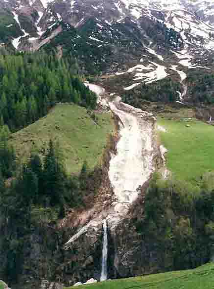 Smeltwater vormt het begin van een smeltwaterrivier, hier in de Alpen.