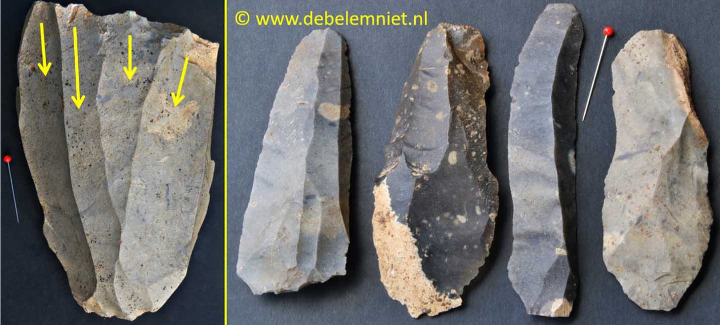 prähistorische Klingenkernsteinn und Klingen